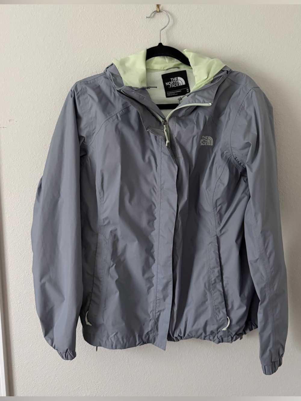 The North Face Women's Light Gray Shell Jacket with Lime Green Hood Lining